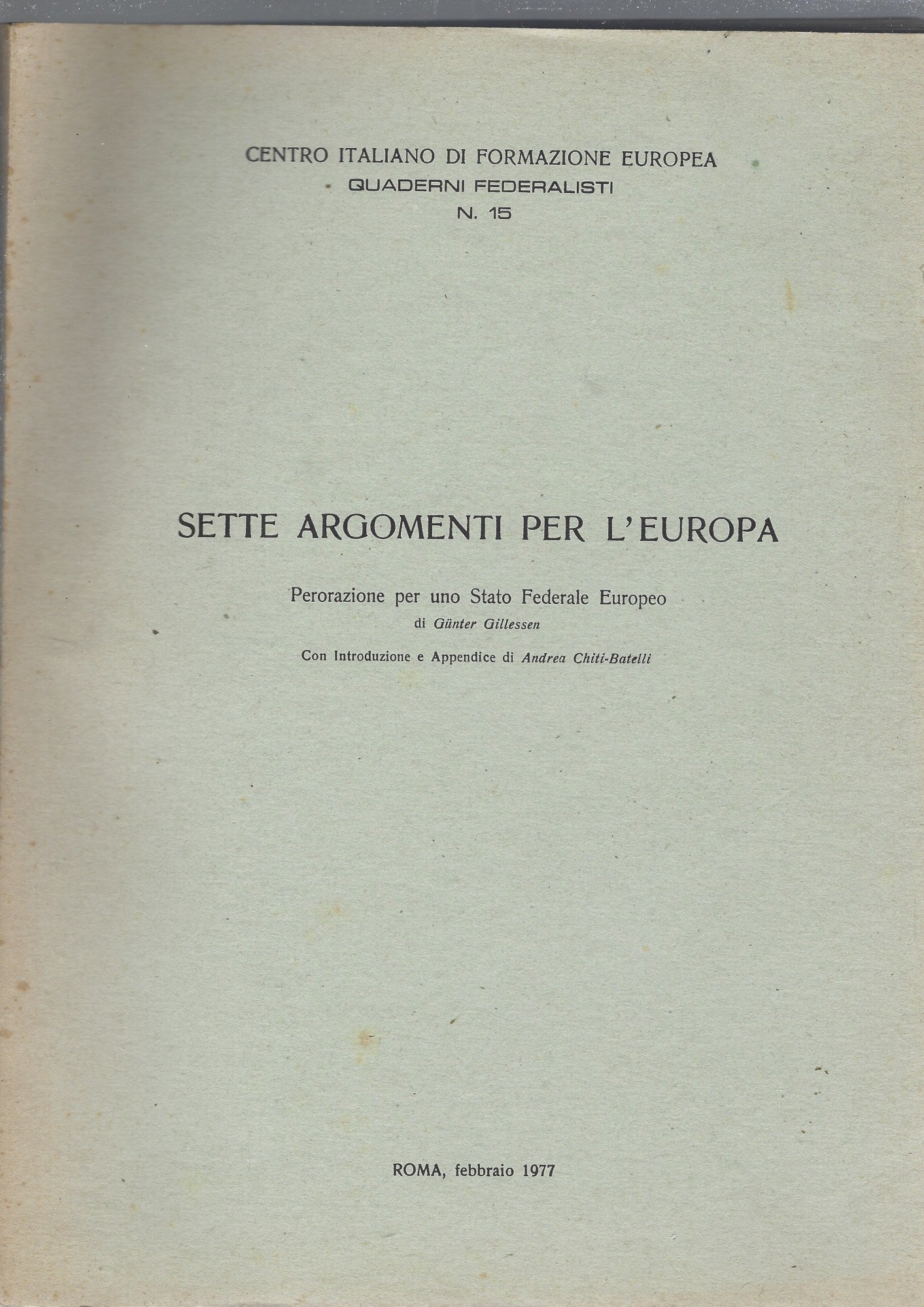 SETTE ARGOMENTI PER L'EUROPA - copertina