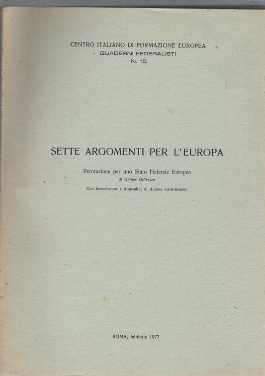 SETTE ARGOMENTI PER L'EUROPA - copertina