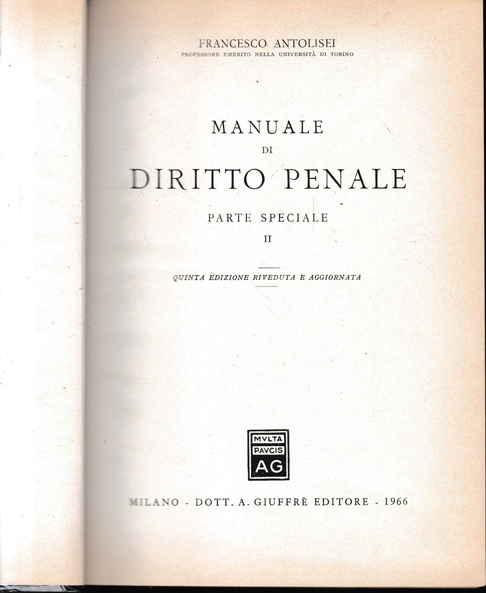 Manuale di Diritto Penale. Parte speciale II. Un volume - copertina