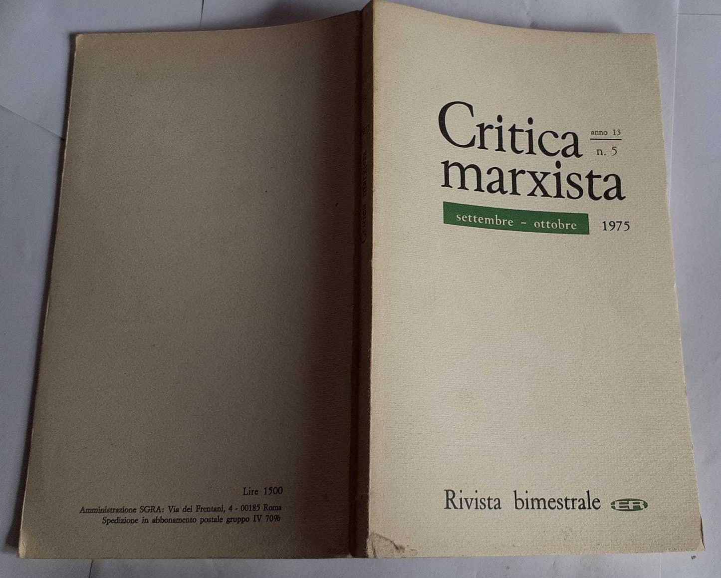 Critica marxista anno 13 n5 - copertina