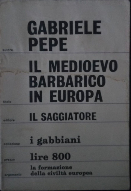 Il Medioevo barbarico in Europa - copertina