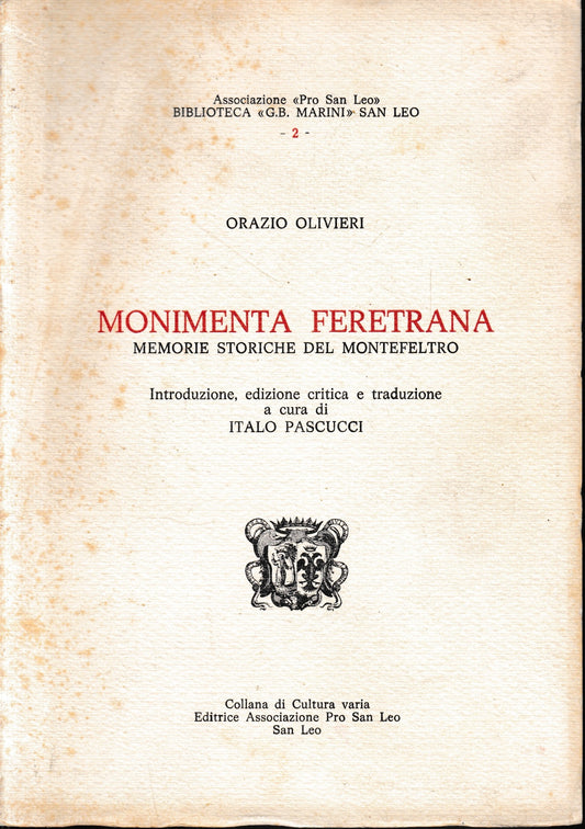 Monimenta Feretrana. Memorie storiche del Montefeltro - copertina
