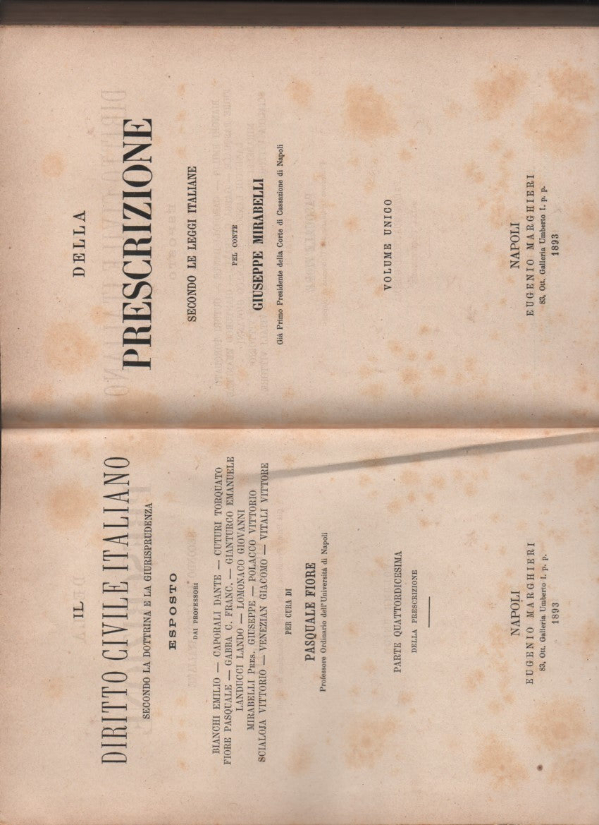 Della prescrizione secondo le leggi italiane  (volume unico) - copertina