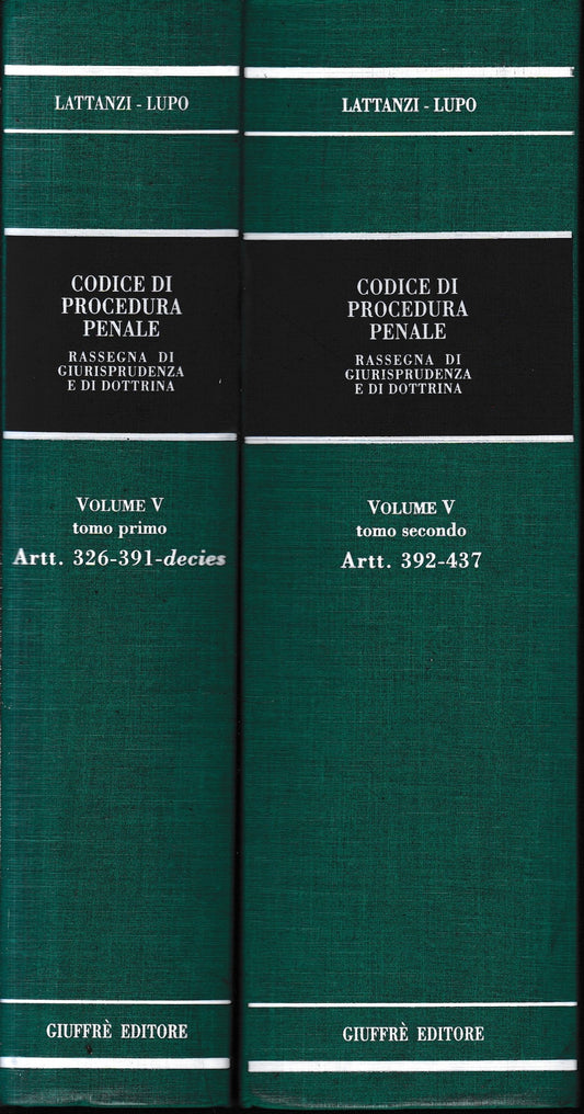 Codice Di Procedura Penale Rassegna - Vol. 5, libro 5, artt, 326-391-decies / 392-437,. Due volumi - copertina