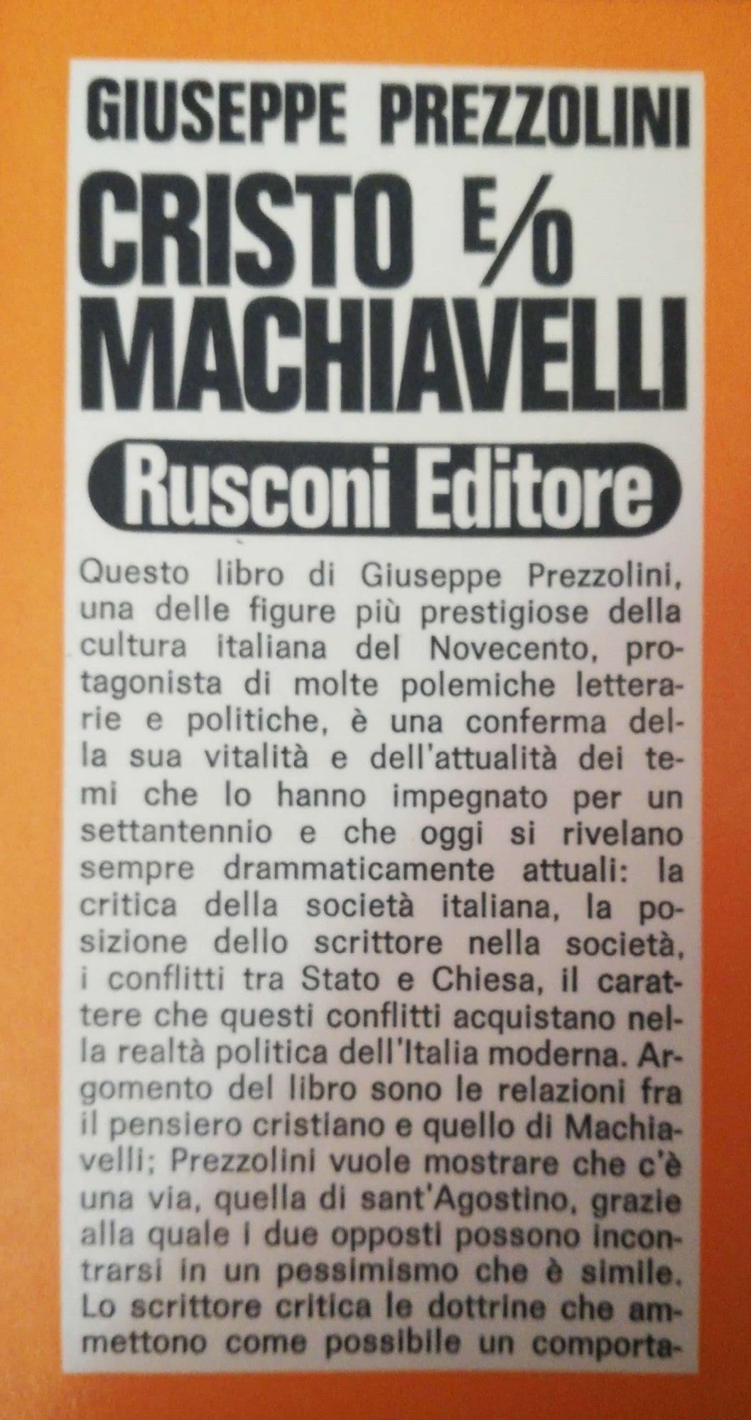 Cristo e/o Machiavelli - copertina