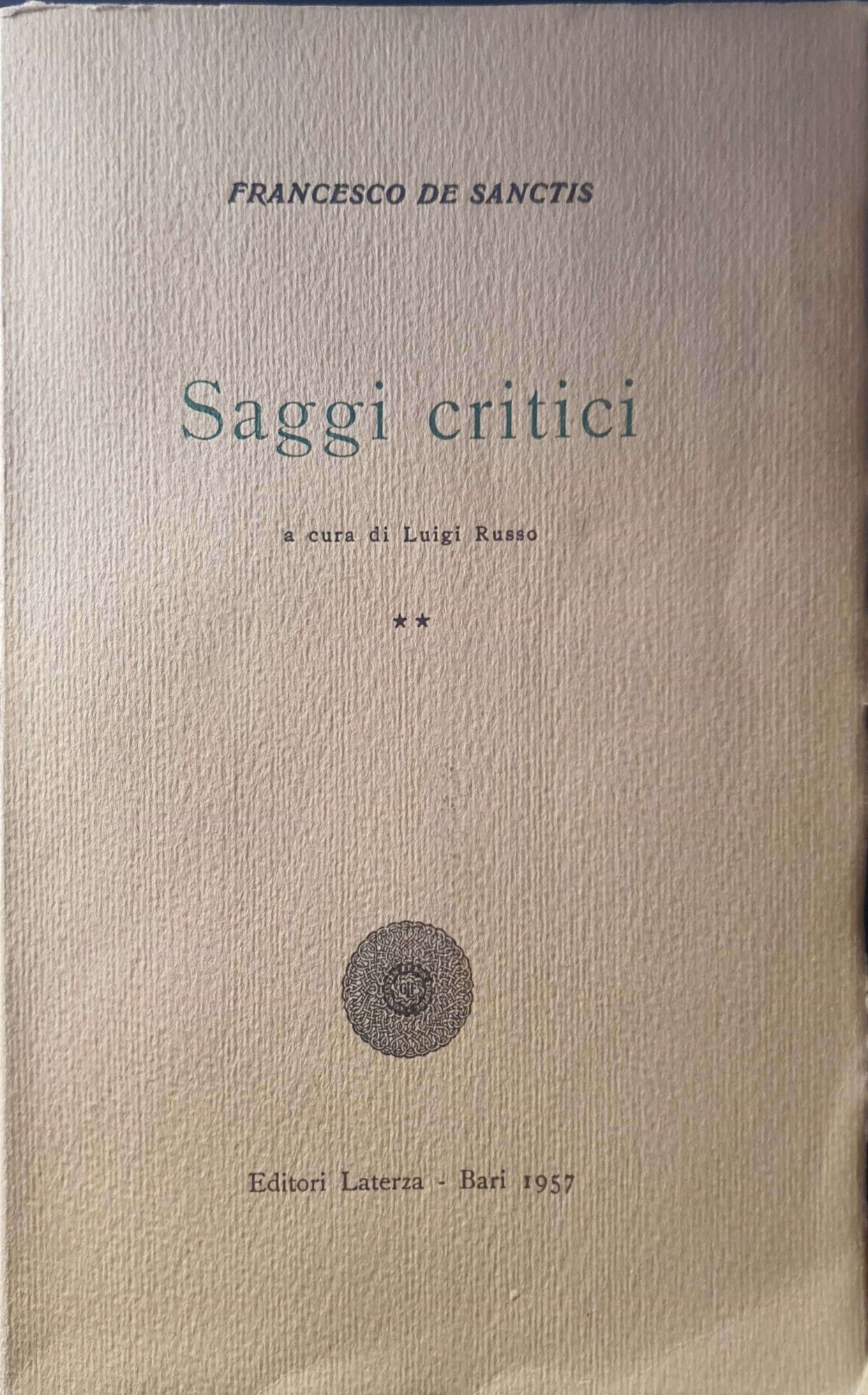 Saggi critici - volume secondo - copertina