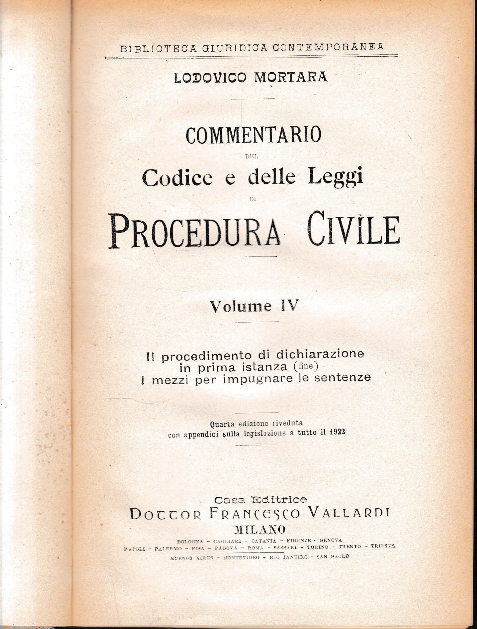 Commentario del Codice e delle Leggi di Procedura Civile, vol. 4° - copertina