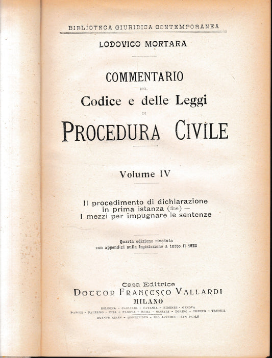 Commentario del Codice e delle Leggi di Procedura Civile, vol. 4° - copertina