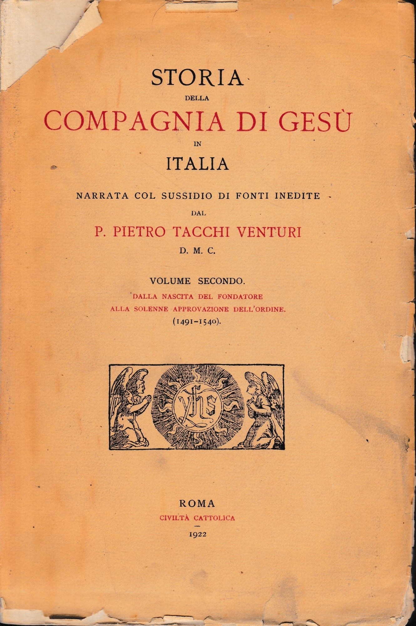 Storia della Compagnia di Gesù in Italia, vol. 2°. - copertina
