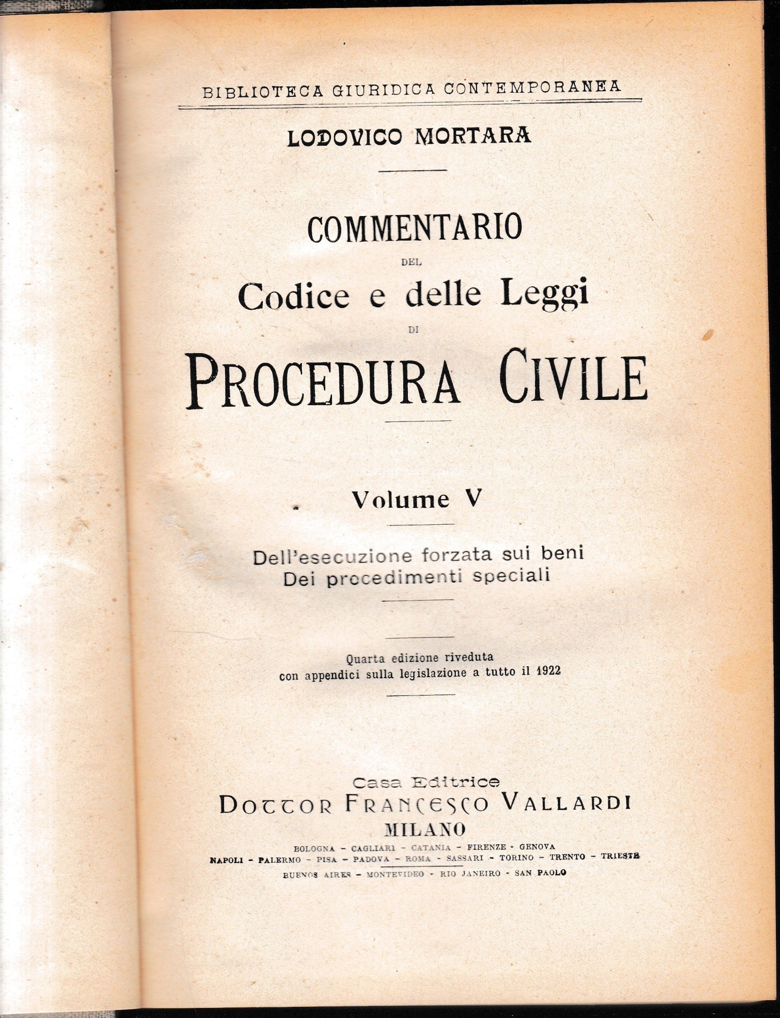 Commentario del Codice e delle Leggi di Procedura Civile, vol. 5°. - copertina