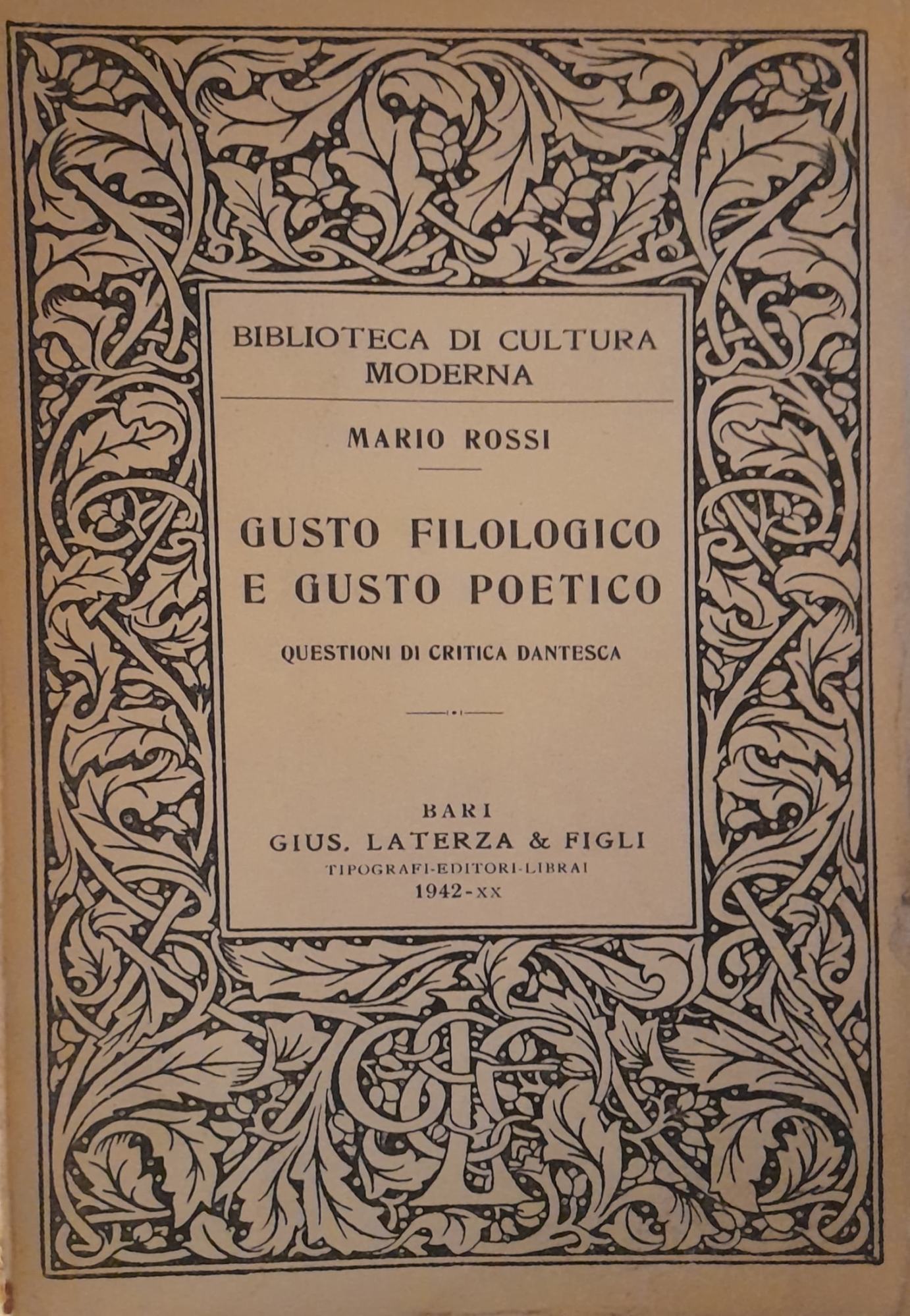 Gusto filologico e gusto poetico. Questioni di critica dantesca - copertina