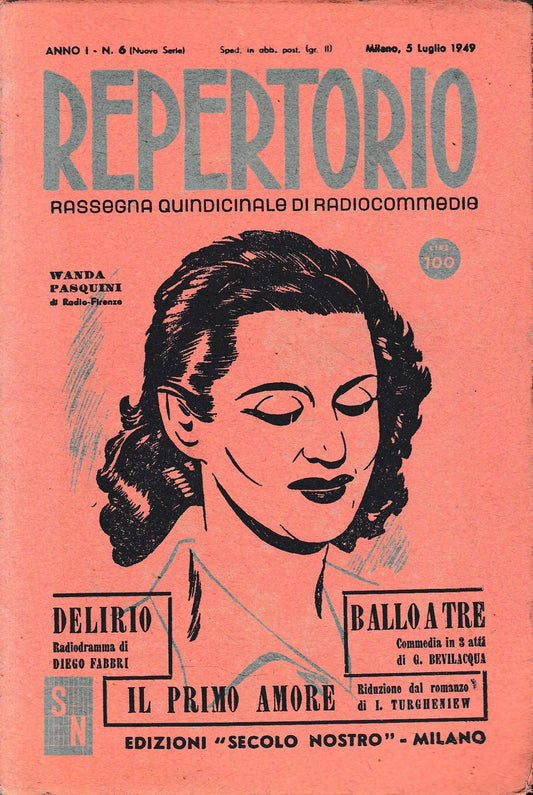 Repertorio. Rassegna quindicinale di radiocommedie. Anno 1, n. 6. 1949 - copertina