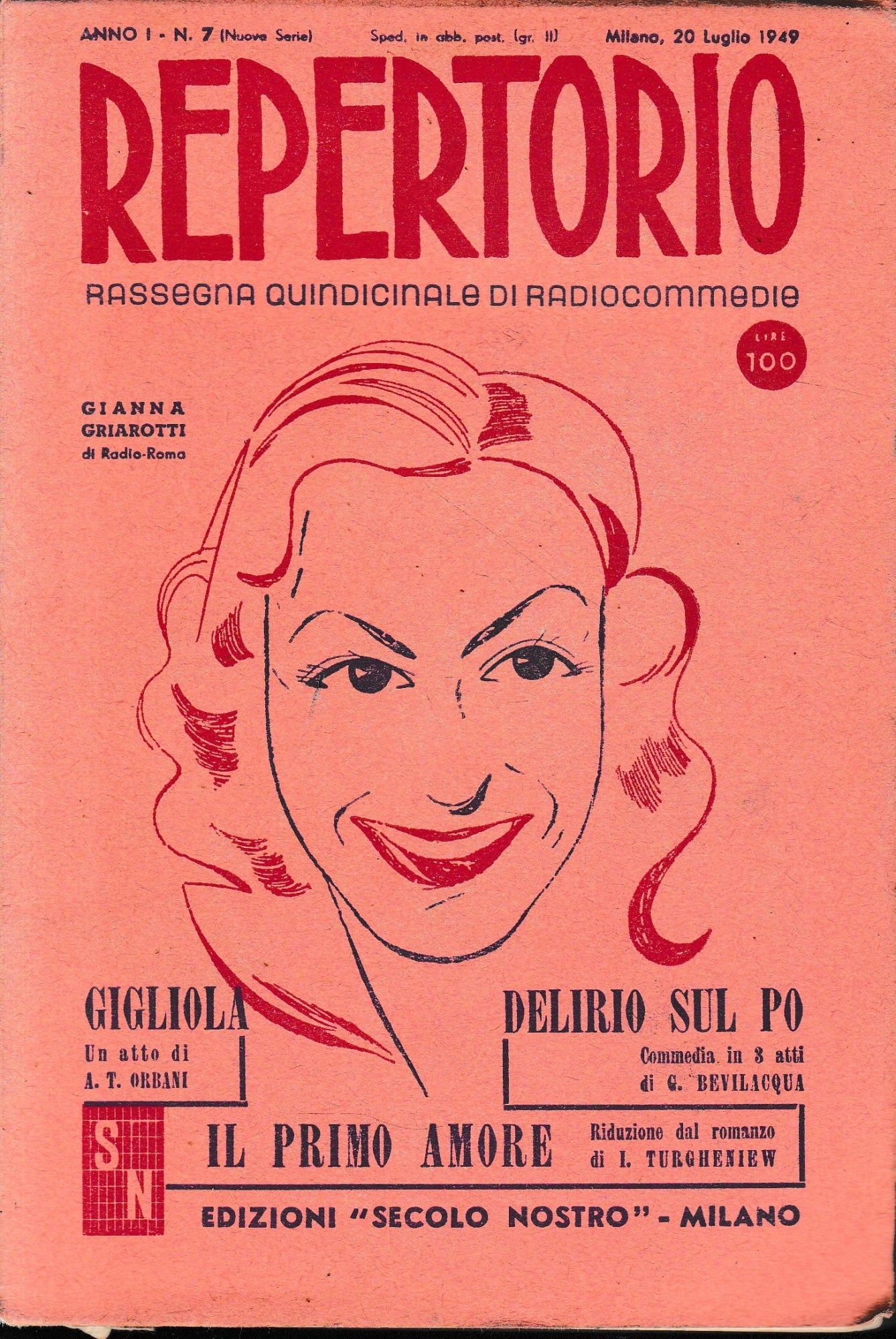Repertorio. Rassegna quindicinale di radiocommedie. Anno 1, n. 7. 1949 - copertina