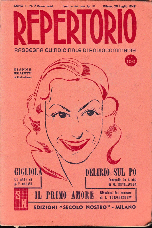Repertorio. Rassegna quindicinale di radiocommedie. Anno 1, n. 7. 1949 - copertina