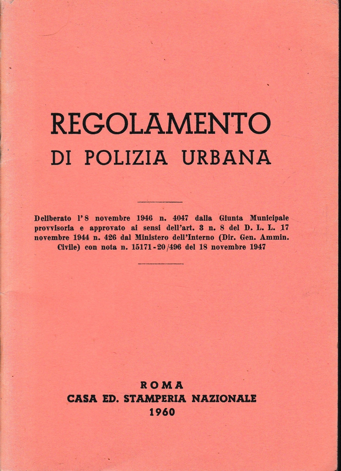 Regolamento di Polizia Urbana - copertina