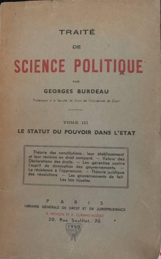 Traité de science politique. Tome III: le statut du povoir dans l'etat - copertina