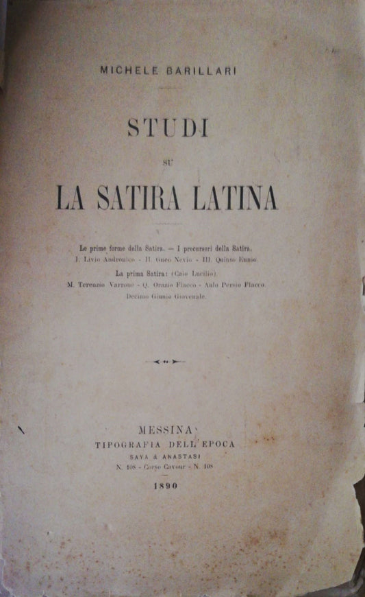 Studi su la satira latina - copertina