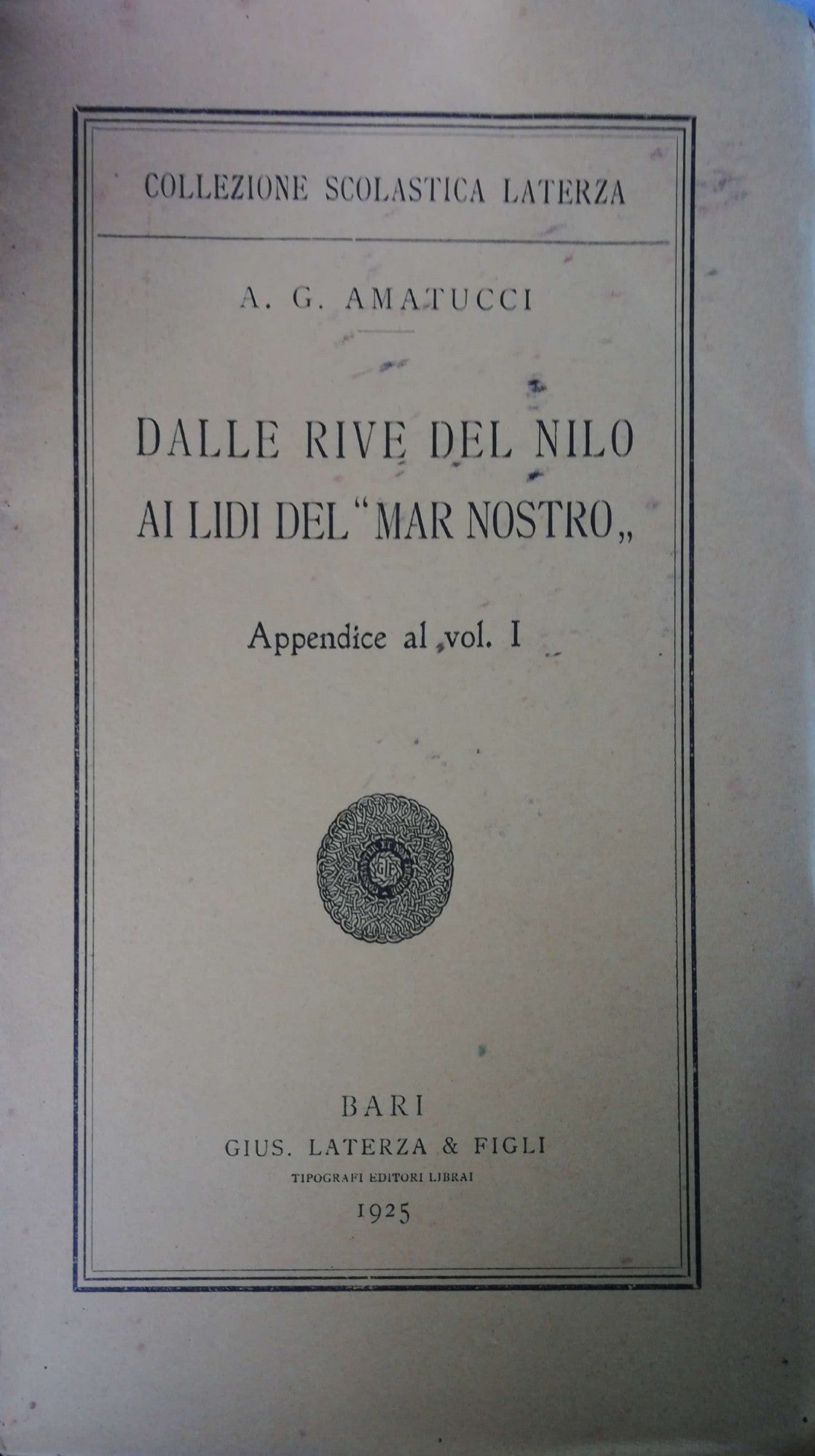 Dalle rive del Nilo ai lidi del "Mar nostro". Appendice al Vol. I - copertina