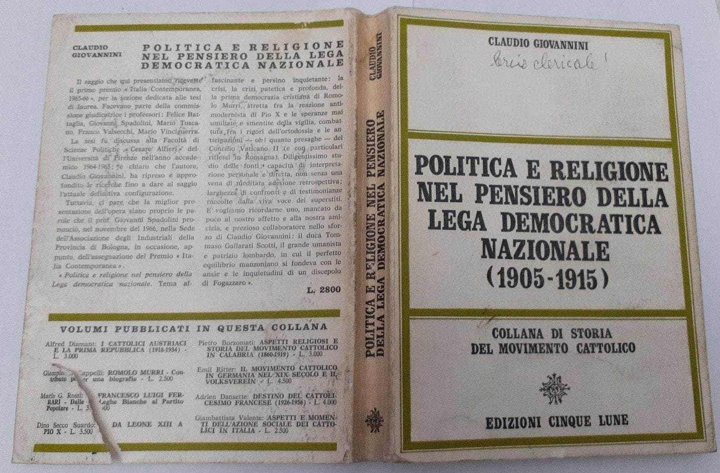 Politica e religione nel pensiero della lega democratica nazionale (1905-1915) - copertina
