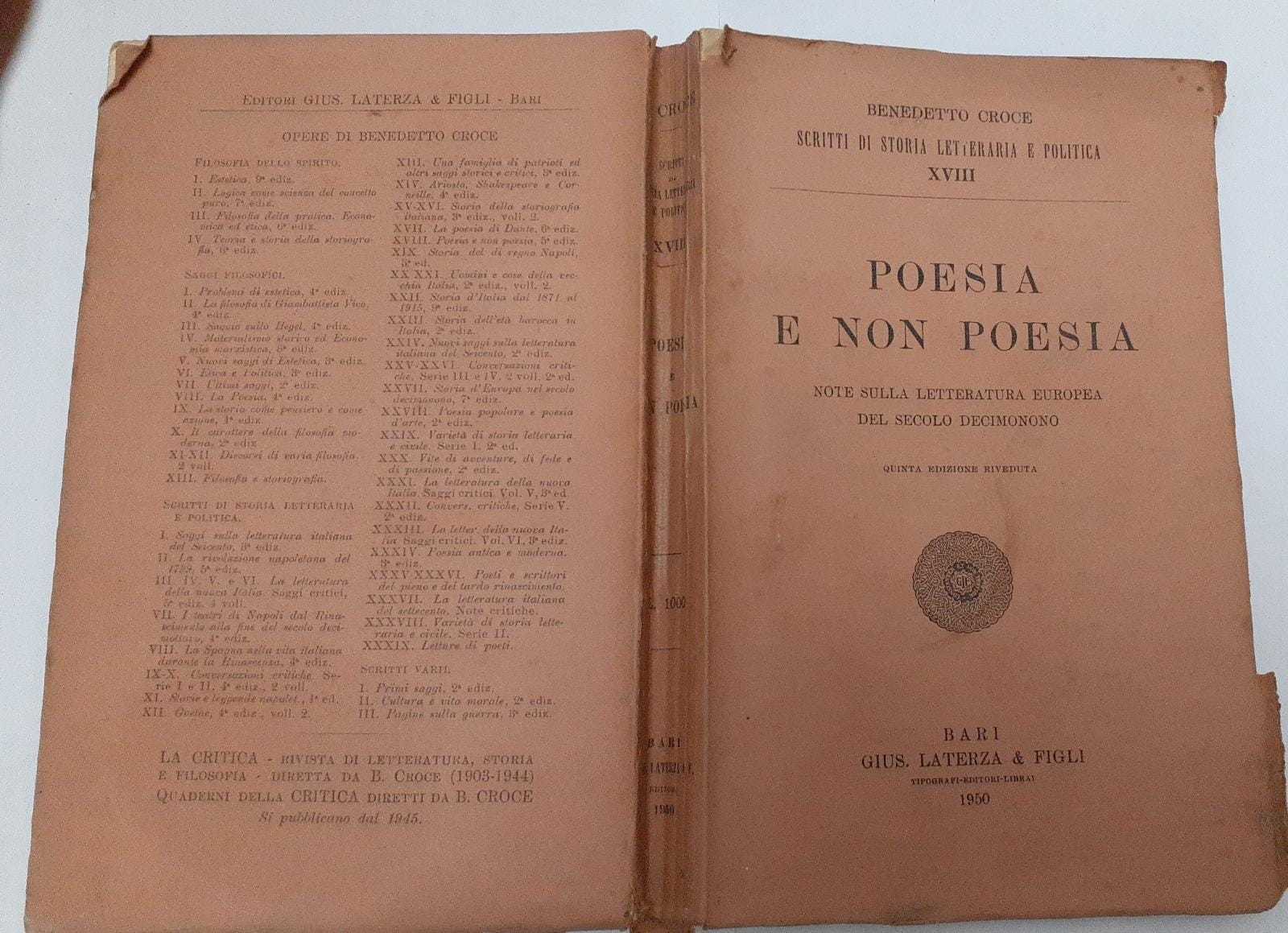 Poesia e non poesia . Note sulla letteratura europea del secolo decimonono - copertina