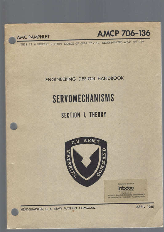 ENGINEERING DESIGN HANDBOOK, SERVOMECHANISMS , SECTION 1, THEORY - copertina