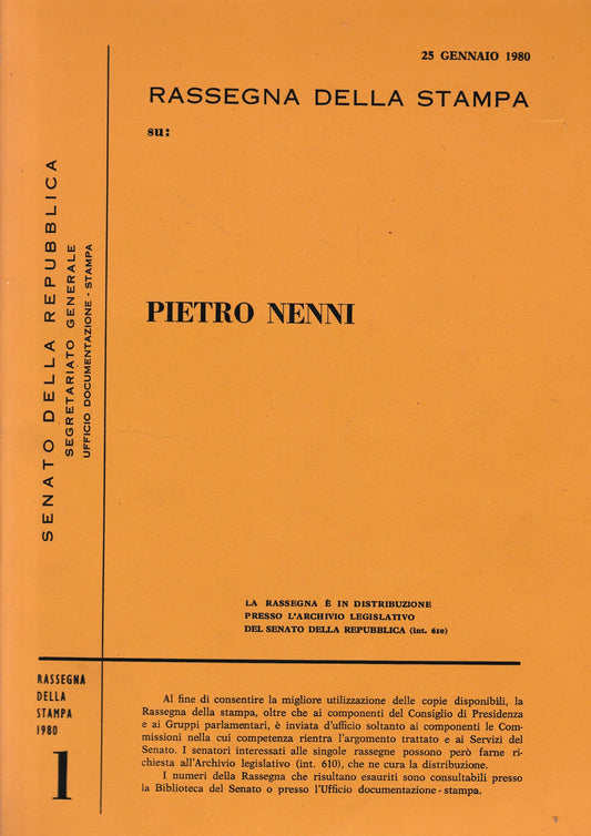 Rassegna della stampa su: Pietro Nenni, n. 1. - copertina