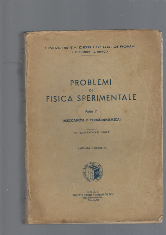 PROBLEMI DI FISICA SPERIMENTALE. Parte prima: Meccanica e Termodinamica - copertina