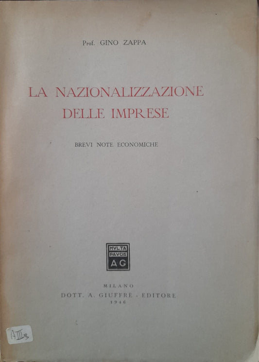 La nazionalizzazione delle imprese. Brevi note economiche - copertina
