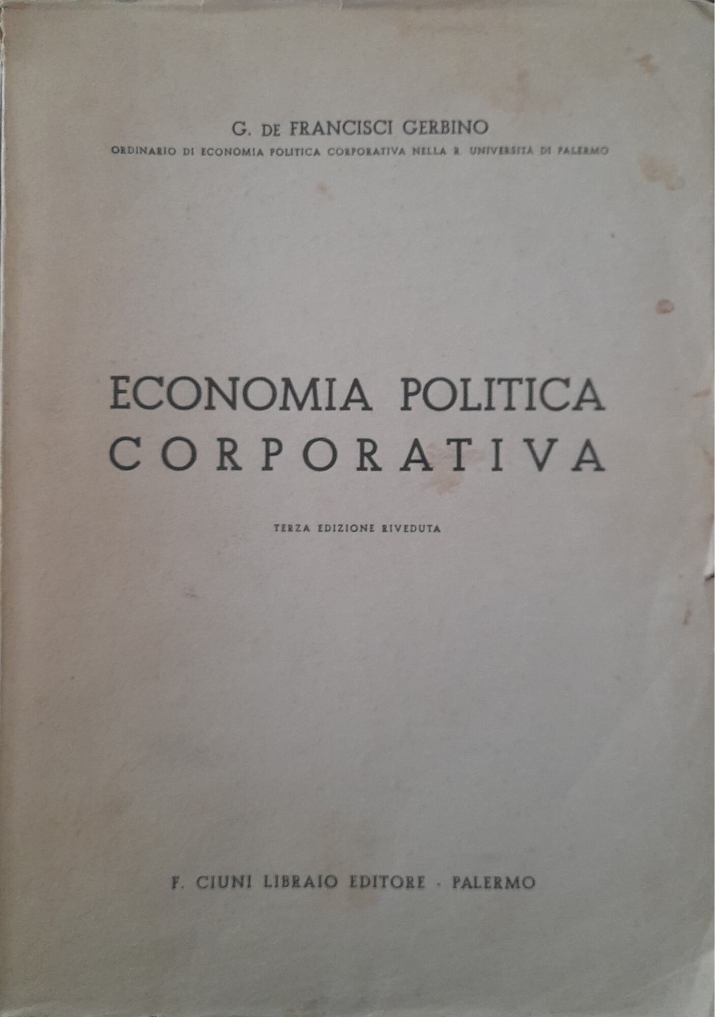 Economia politica corporativa (volume primo) - copertina