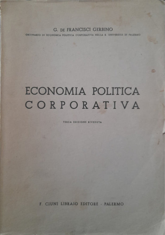 Economia politica corporativa (volume primo) - copertina