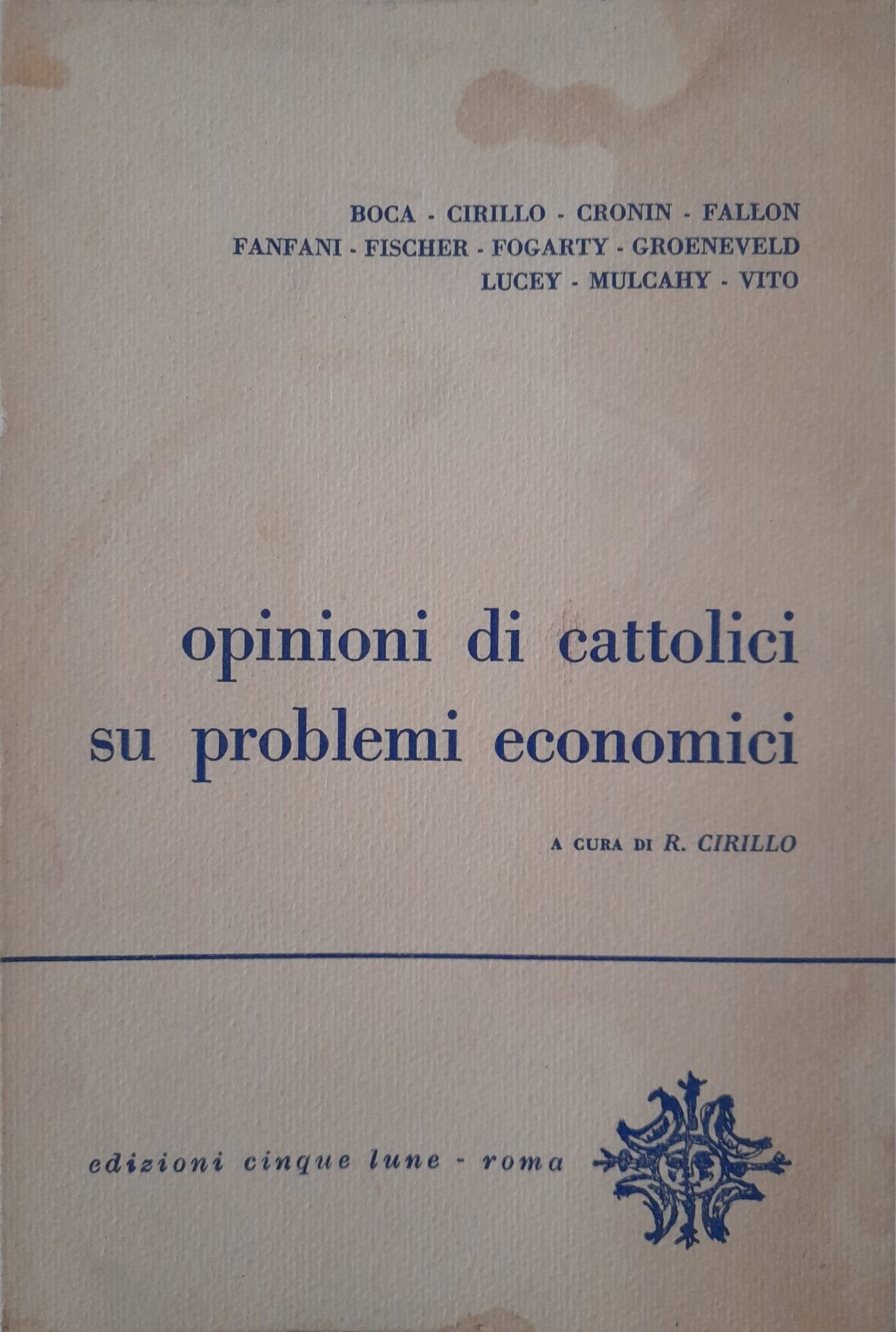 Opinioni di cattolici su problemi economici - copertina