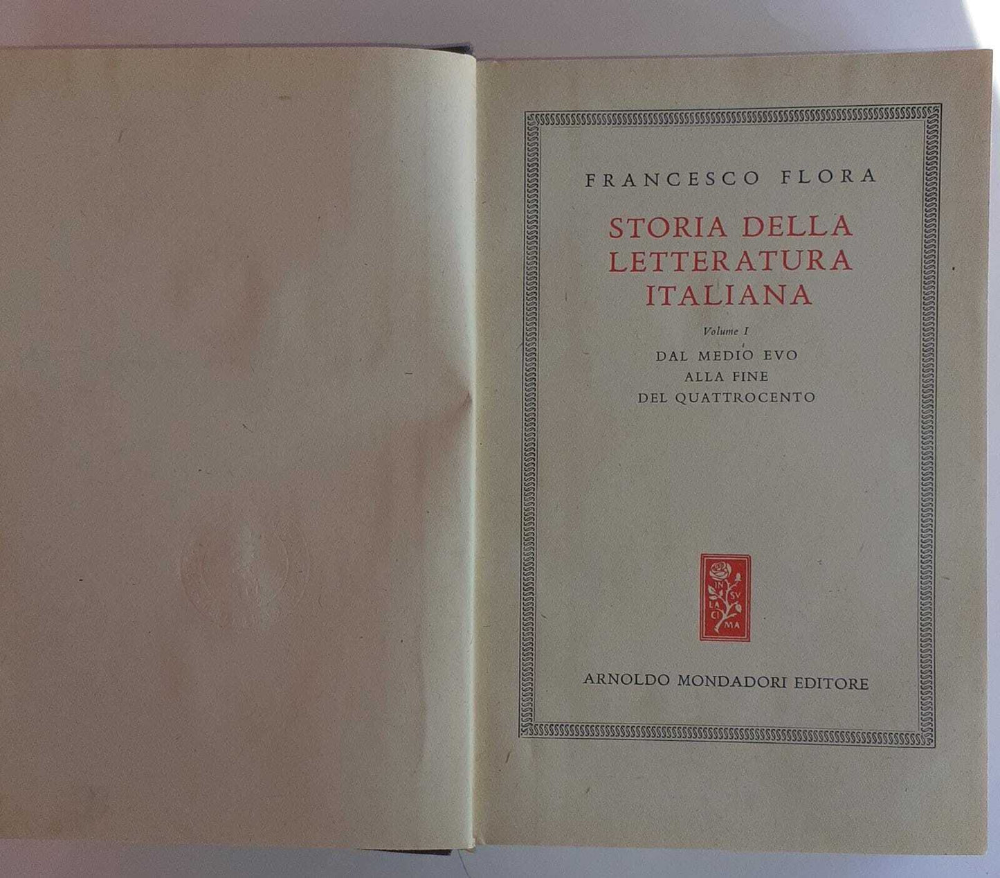 Storia della letteratura italiana. Volume I. Dal medio evo alla fine del quattrocento - copertina