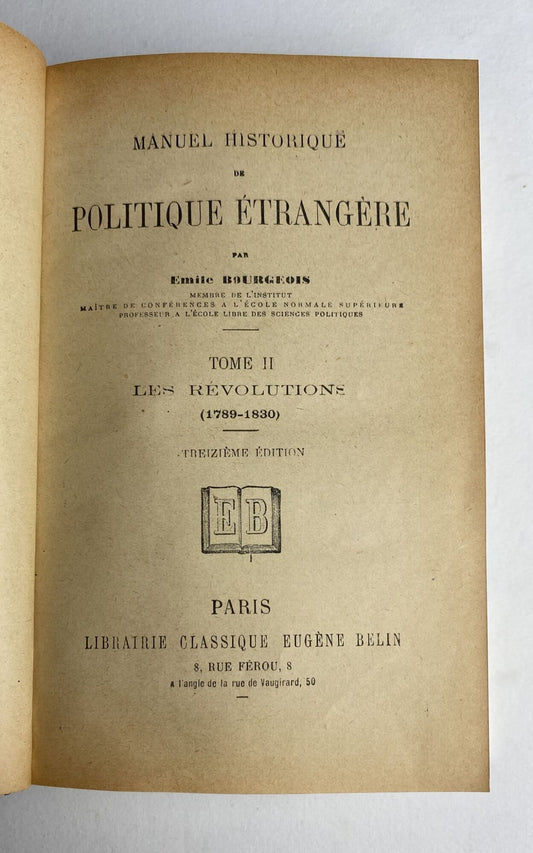 Manuel Historique De Politique Etrangere: Tome II: Les Revolutions (1789-1830) - copertina