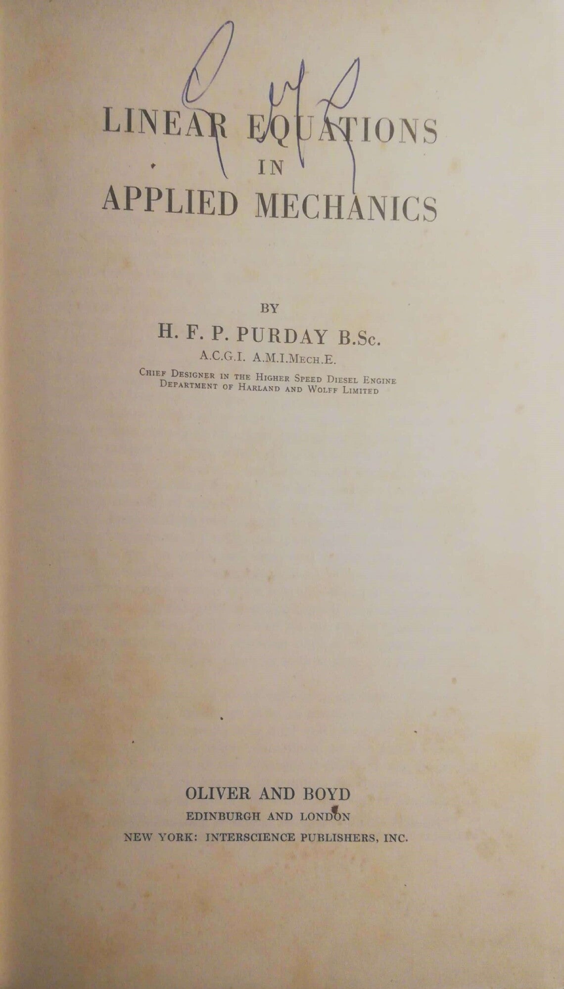 Linear equations in applied mechanics - copertina