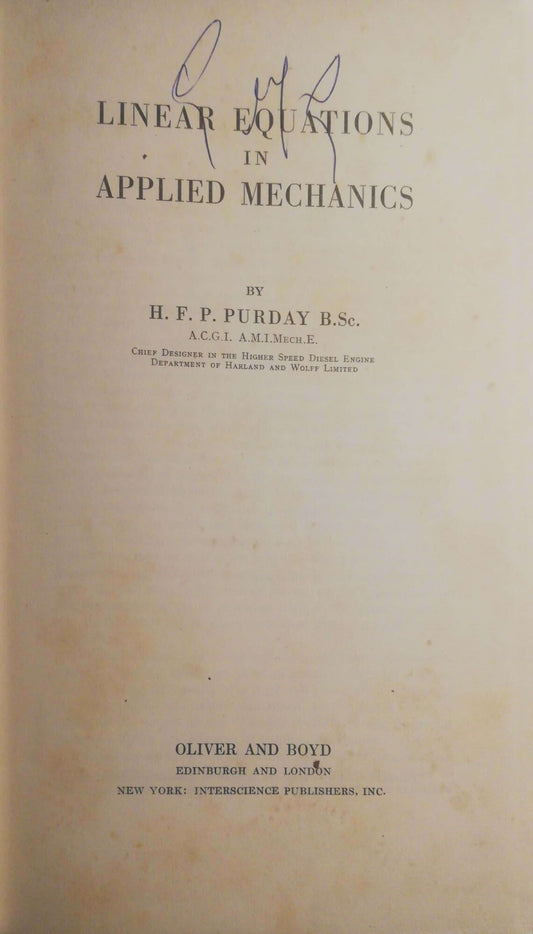 Linear equations in applied mechanics - copertina