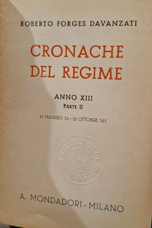 Cronache del Regime. Anno XIII. Parte II - copertina