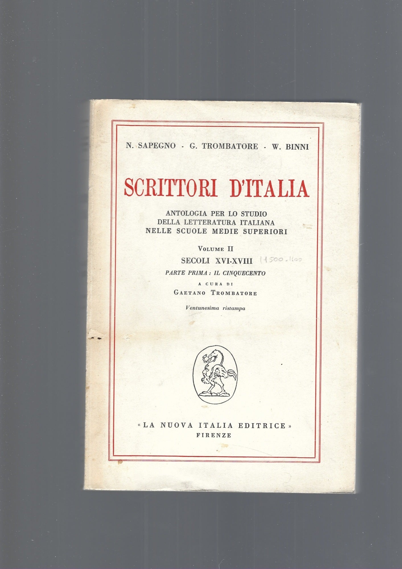 SCRITTORI D' ITALIA , vol. II - copertina