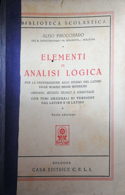 Elementi di analisi logica per la preparazione allo studio del latino - copertina