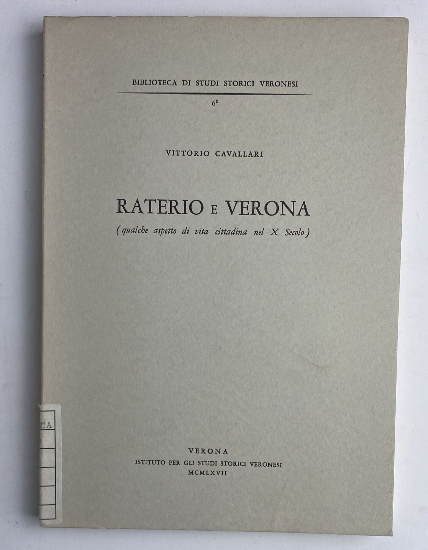 Raterio e Verona. Qualche aspetto di vita cittadina nel X secolo - copertina