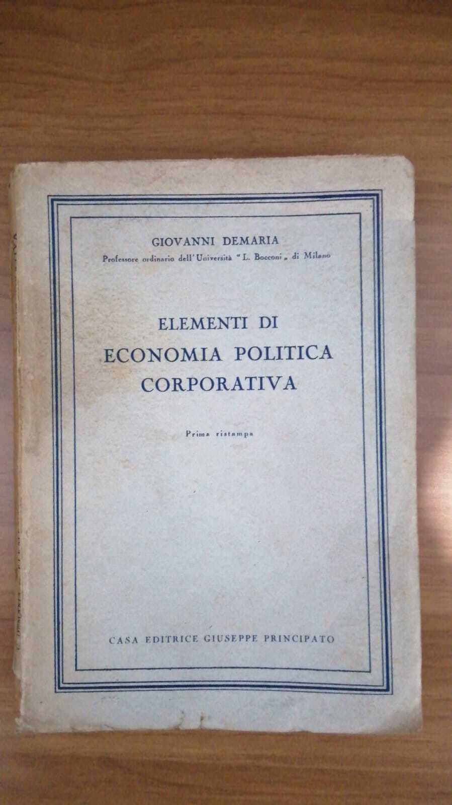 Elementi di economia politica corporativa - copertina