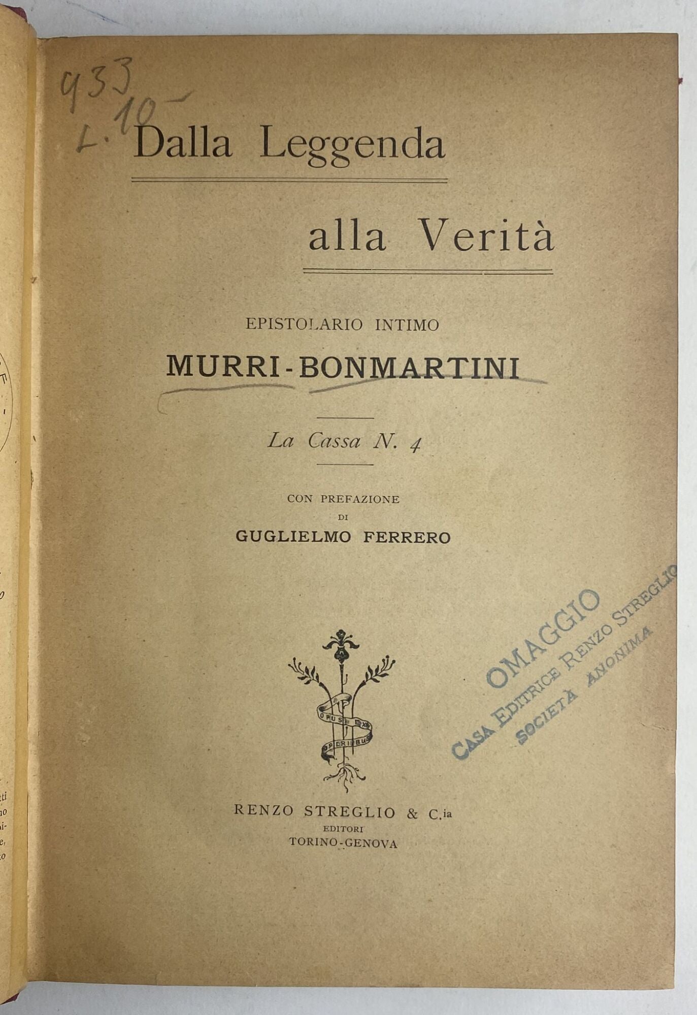 Dalla leggenda alla verita'. Epistolario intimo Murri - Bonmartini - copertina