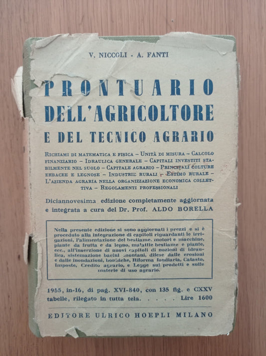 Prontuario dell'agricoltore e del tecnico agrario - copertina