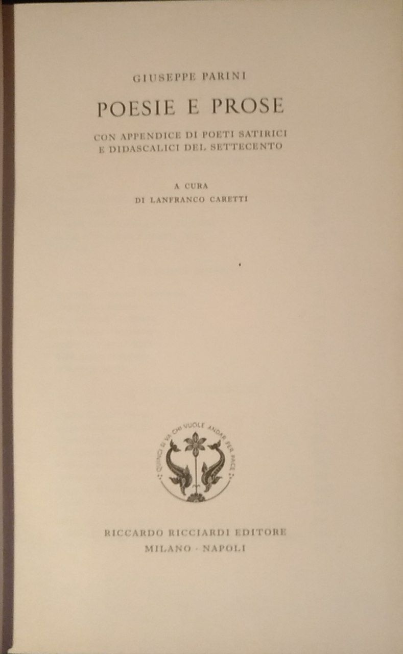 Giuseppe Parini. Poesie e prose. - copertina