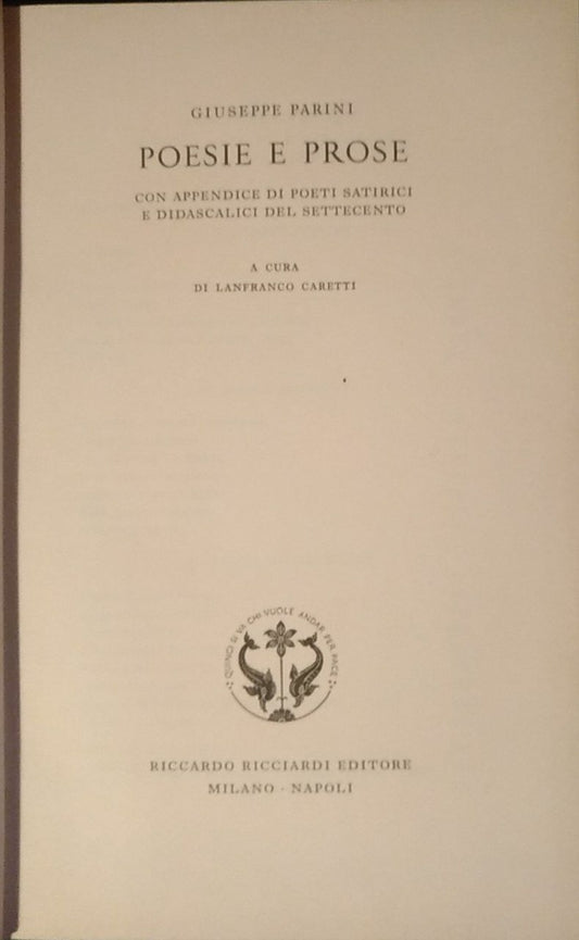 Giuseppe Parini. Poesie e prose. - copertina