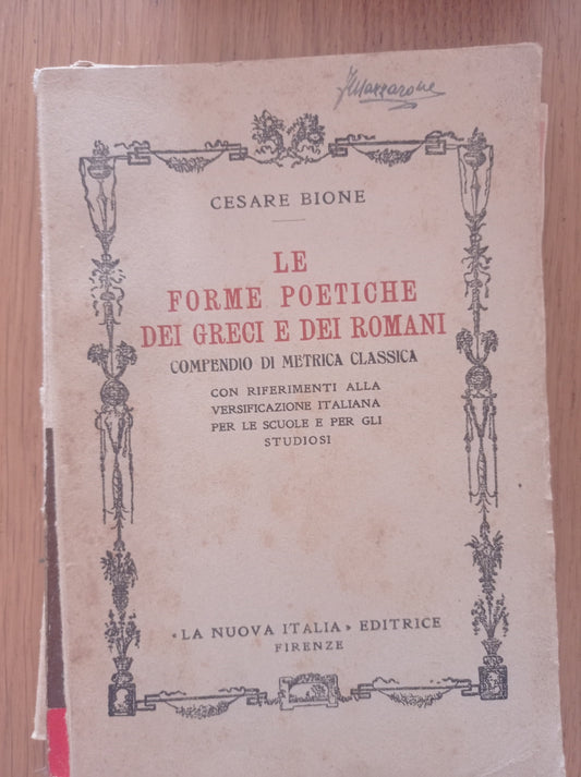 Le forme poetiche dei greci e dei romani - copertina