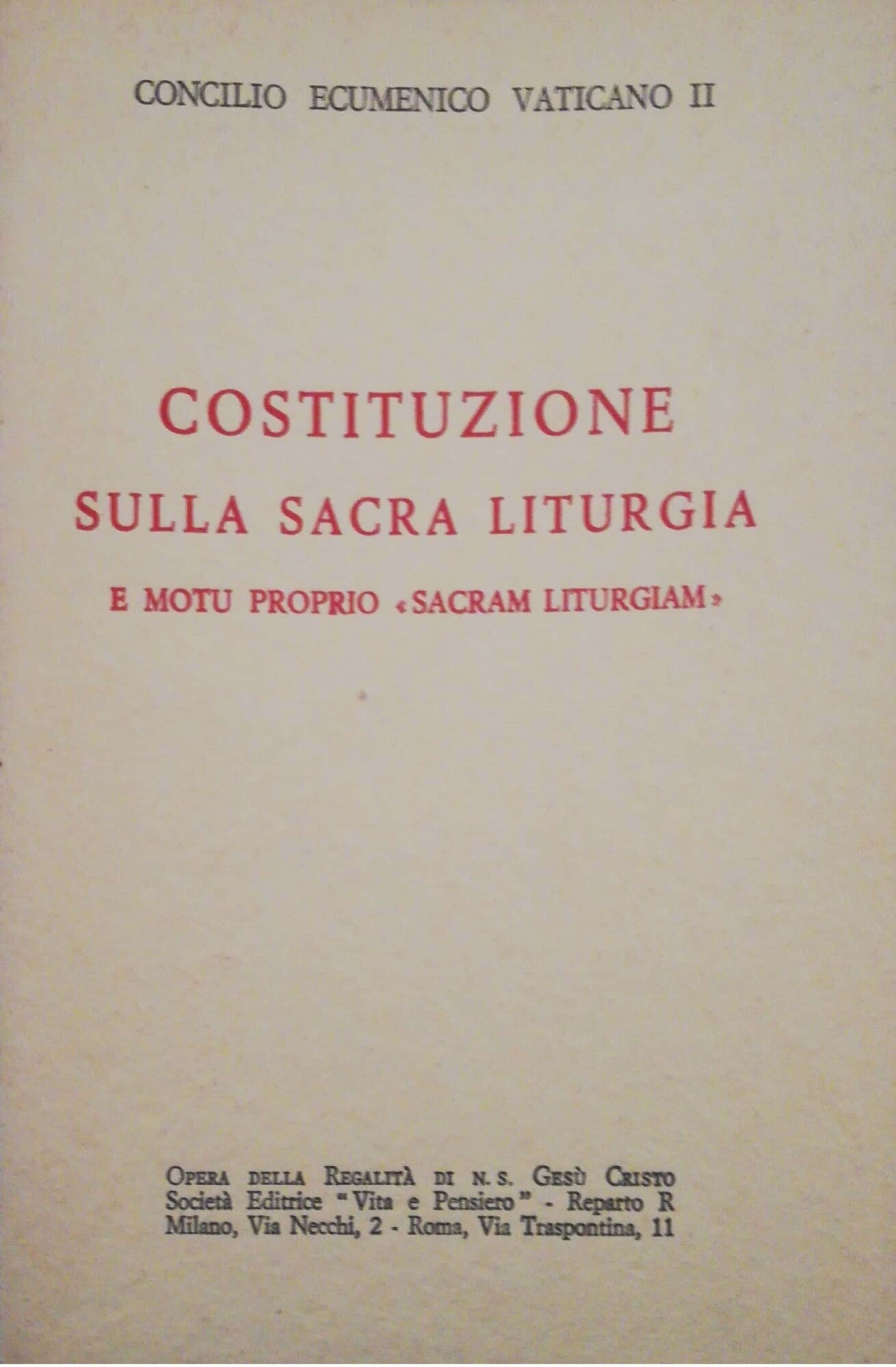 Costituzione sulla sacra liturgia e motu proprio "sacram Liturgiam" - copertina