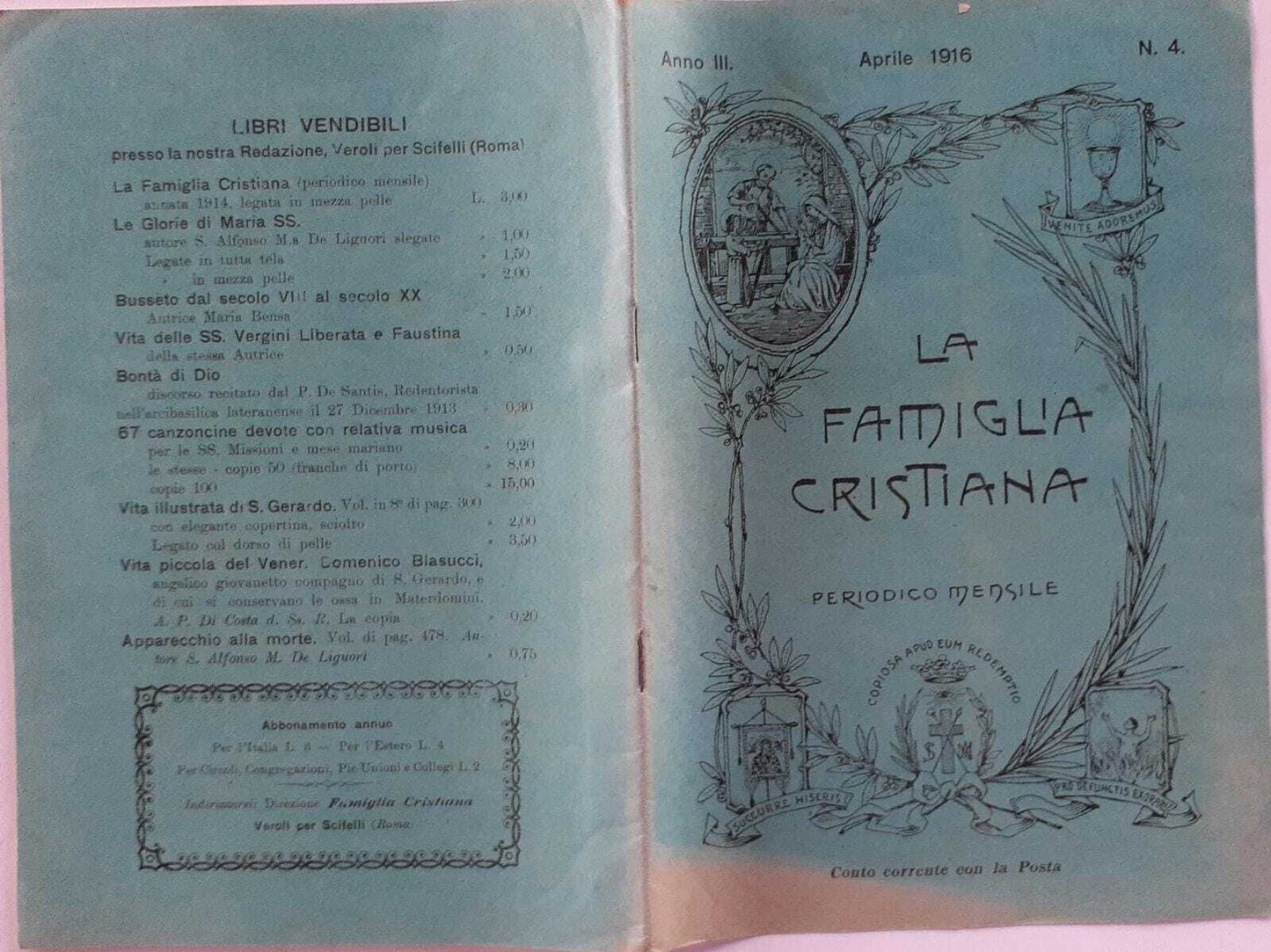 La famiglia cristiana. Periodico mensile N.4 Anno III - copertina