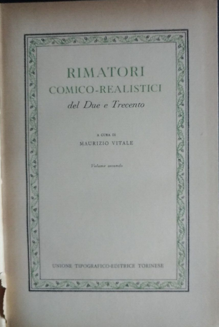 Rimatori comico - realistici. Volume secondo - copertina