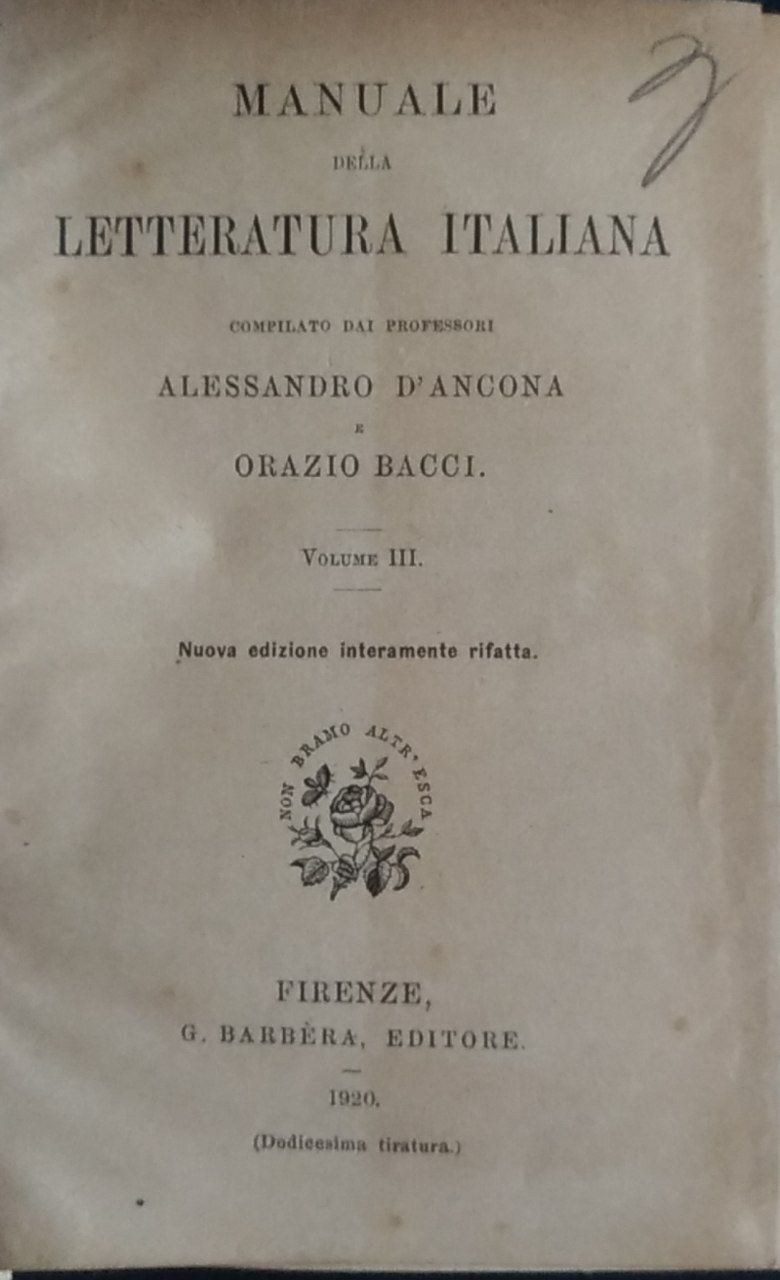 Manuale della letteratura italiana volume III - copertina