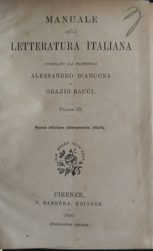 Manuale della letteratura italiana volume III - copertina